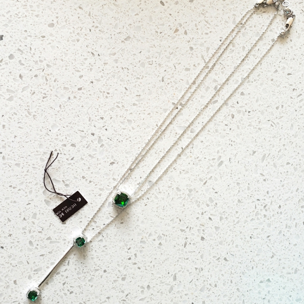 Henri Bendel Pave Asscher Double Necklace -Green / NWT
